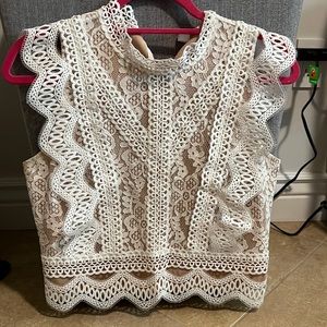 Lucy Paris white lace shirt size small